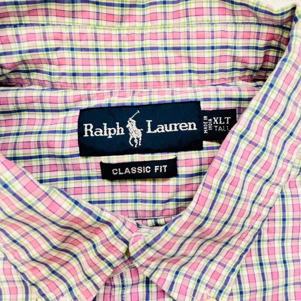 Ralph Lauren Classic Fit Shirt Mens XLT Tall Pink Blue Plaid Short Sleeve Preppy - Picture 3 of 9